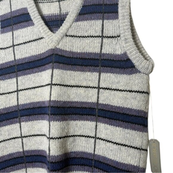 Vintage Wool Striped Sweater Vest Size Small Grey Blue Purple 80s Deadstock NWT - Picture 3 of 5